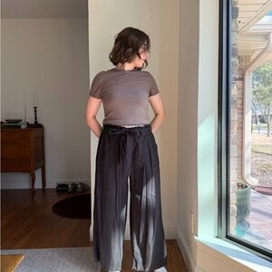 Black Wide-Leg Pants With Tie